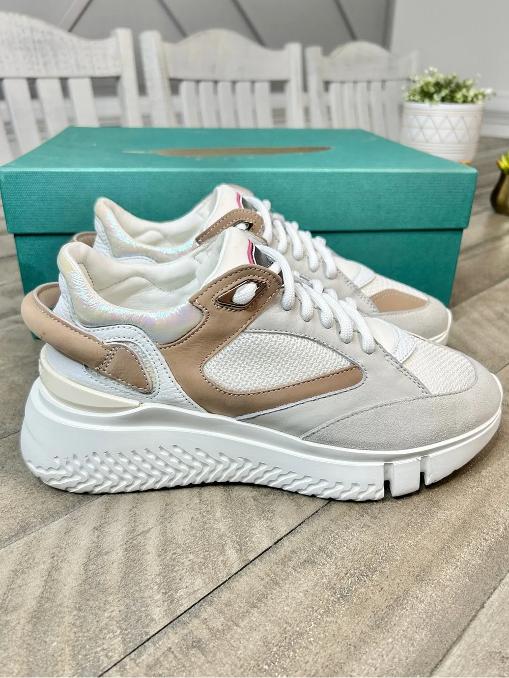 Buscemi Veloce Women’s Sneakers Size 37 White Beige Luxury Designer Shoes‎